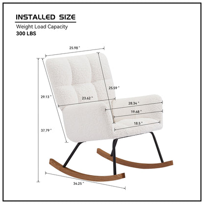 Comfy Upholstered Lounge Chair Rocking Chair with High Backrest, for Nursing Baby, Reading, Napping OFF WHITE