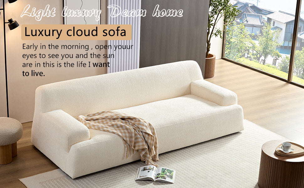 White sofa, durable fabric, solid wood frame, high density sponge filler