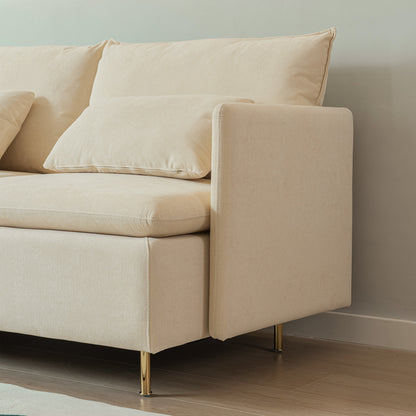 Modular L-shaped corner sofa, movable chaise facing left/right, beige cotton-linen -90.9 inches