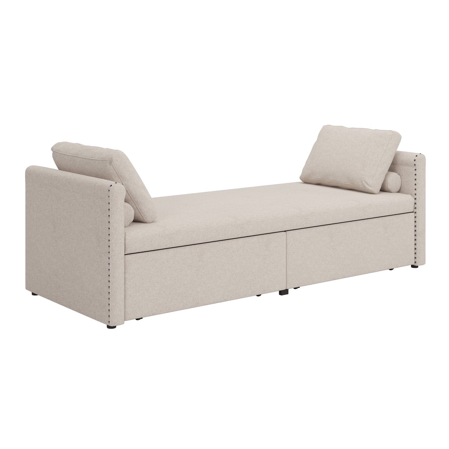 Modern Upholstered Chaise Lounger Daybed Small Single Daybed with 2 Drawers, No Mattress Needed, Perfect For Living Rooms & Home Office, Linen Fabric, Beige