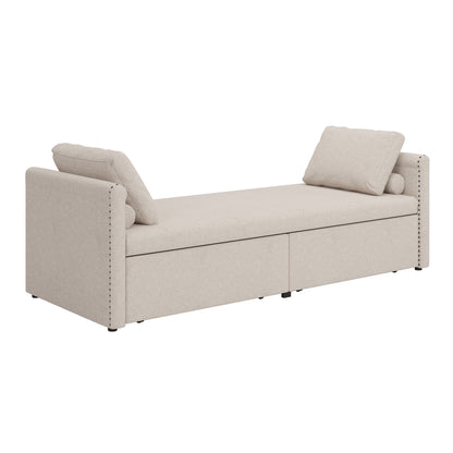 Modern Upholstered Chaise Lounger Daybed Small Single Daybed with 2 Drawers, No Mattress Needed, Perfect For Living Rooms & Home Office, Linen Fabric, Beige