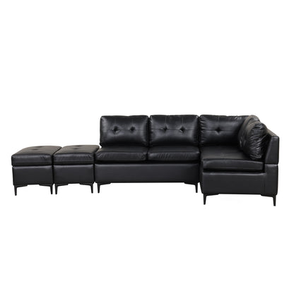 94.88" L-Shaped Corner Sofa Pu Leather Sectional Sofa Couch with Movable Storage Ottomans for Living Room, Black