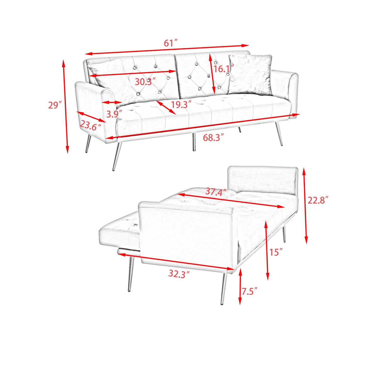 The 68.3 "green velvet sofa bed is beautiful and easy to assemble