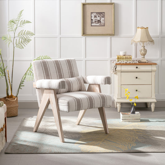 Accent chair, Rubber wood legs with black finish. Fabric cover the seat. With a cushion.Grey Stripe