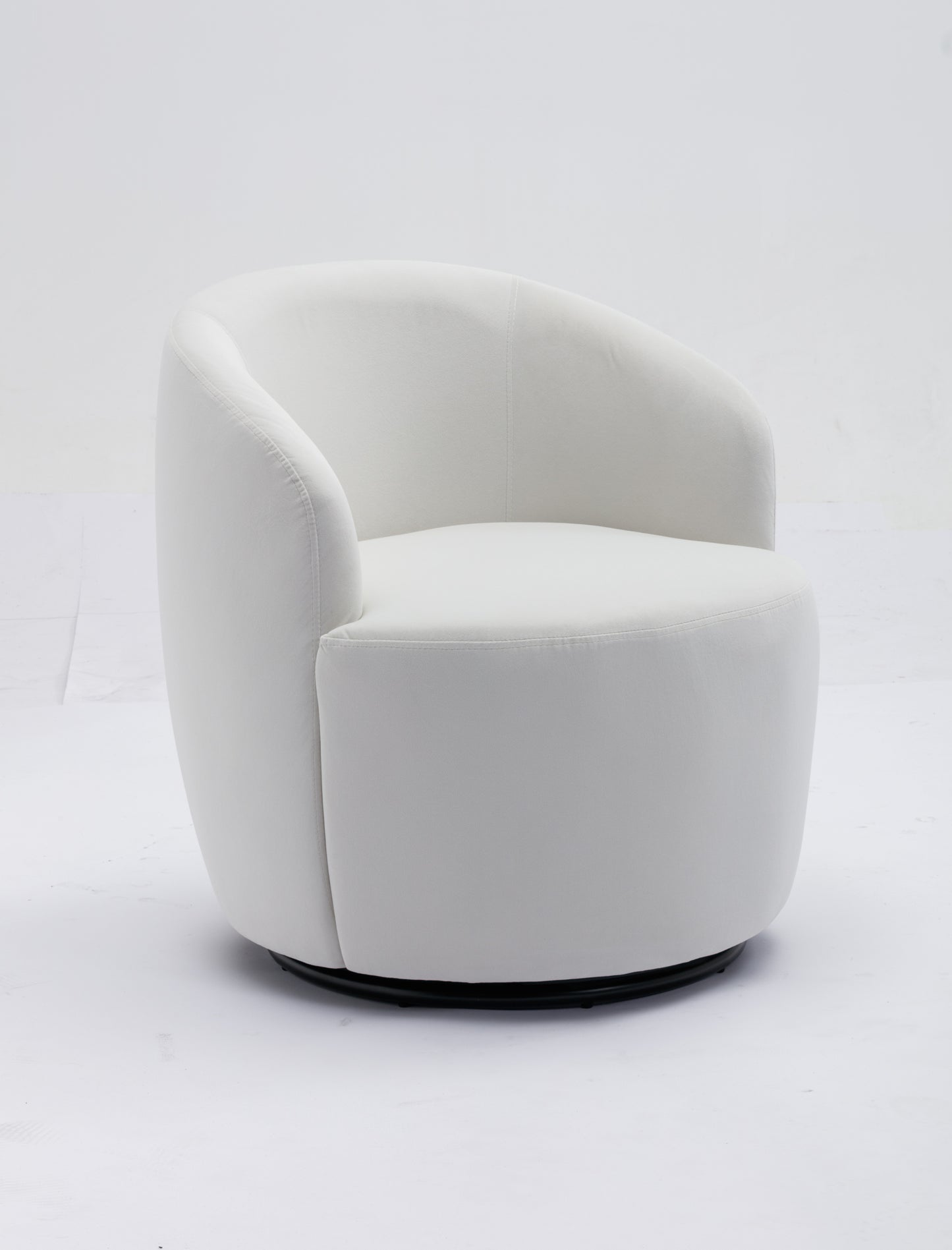 Velvet Fabric Swivel Accent Armchair Barrel Chair With Black Powder Coating Metal Ring,White