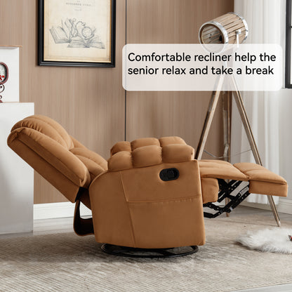 Manual Recliner Chair with Rocker and Swivel in Fabric for Living Room, Beige