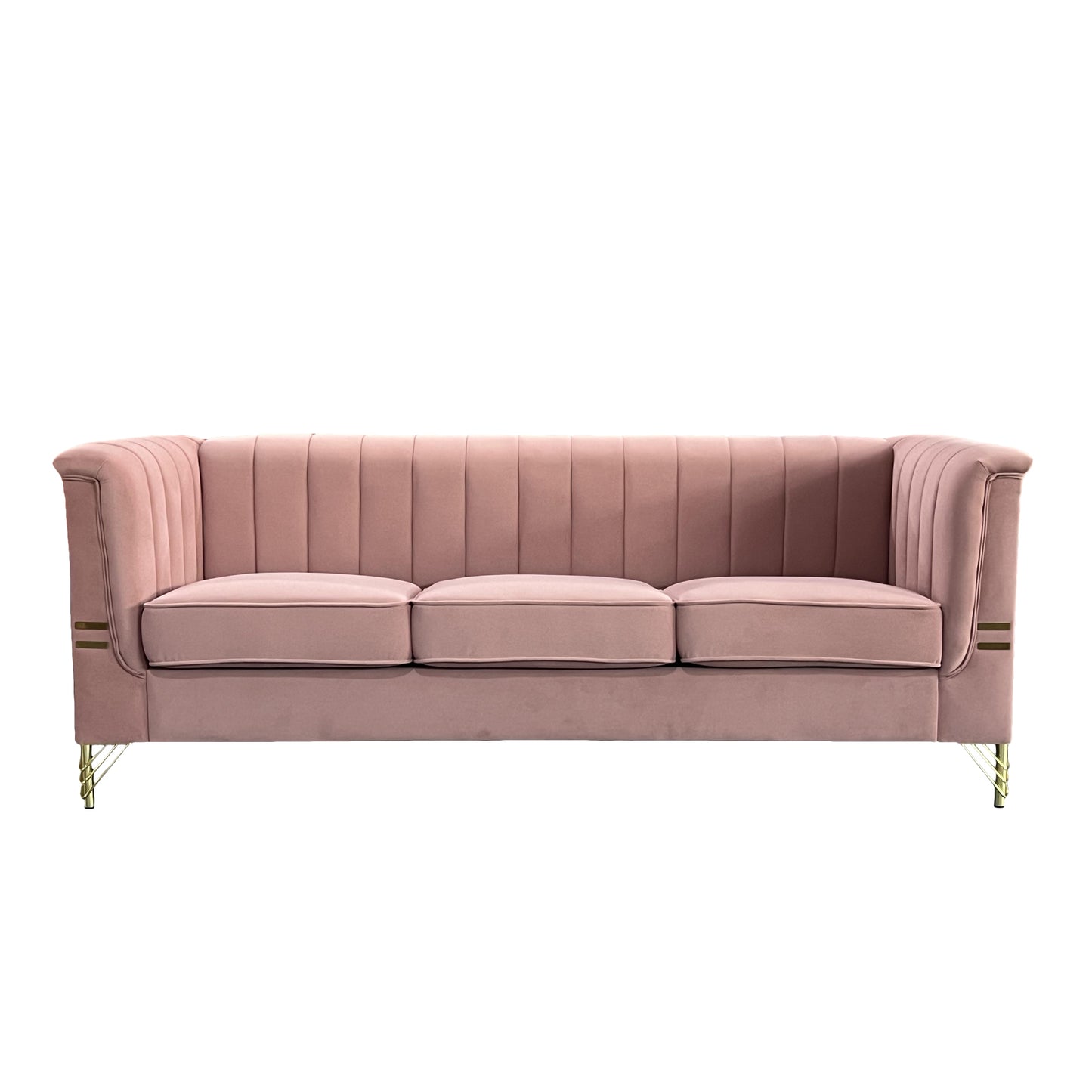 Modern Designs Velvet Upholstered Living Room Sofa, 3 Seat Sofa Couch with Golden Metal Legs for Home, Apartment or Office Pink SOFA