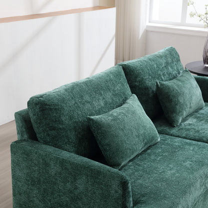 Mid Century Modern chenille Fabric Loveseat sofa, 2-Seat Upholstered Loveseat Sofa Modern Couch for Living Room,Brown wood feet sofa for Bedroom, Reading (Emerald Chenille)