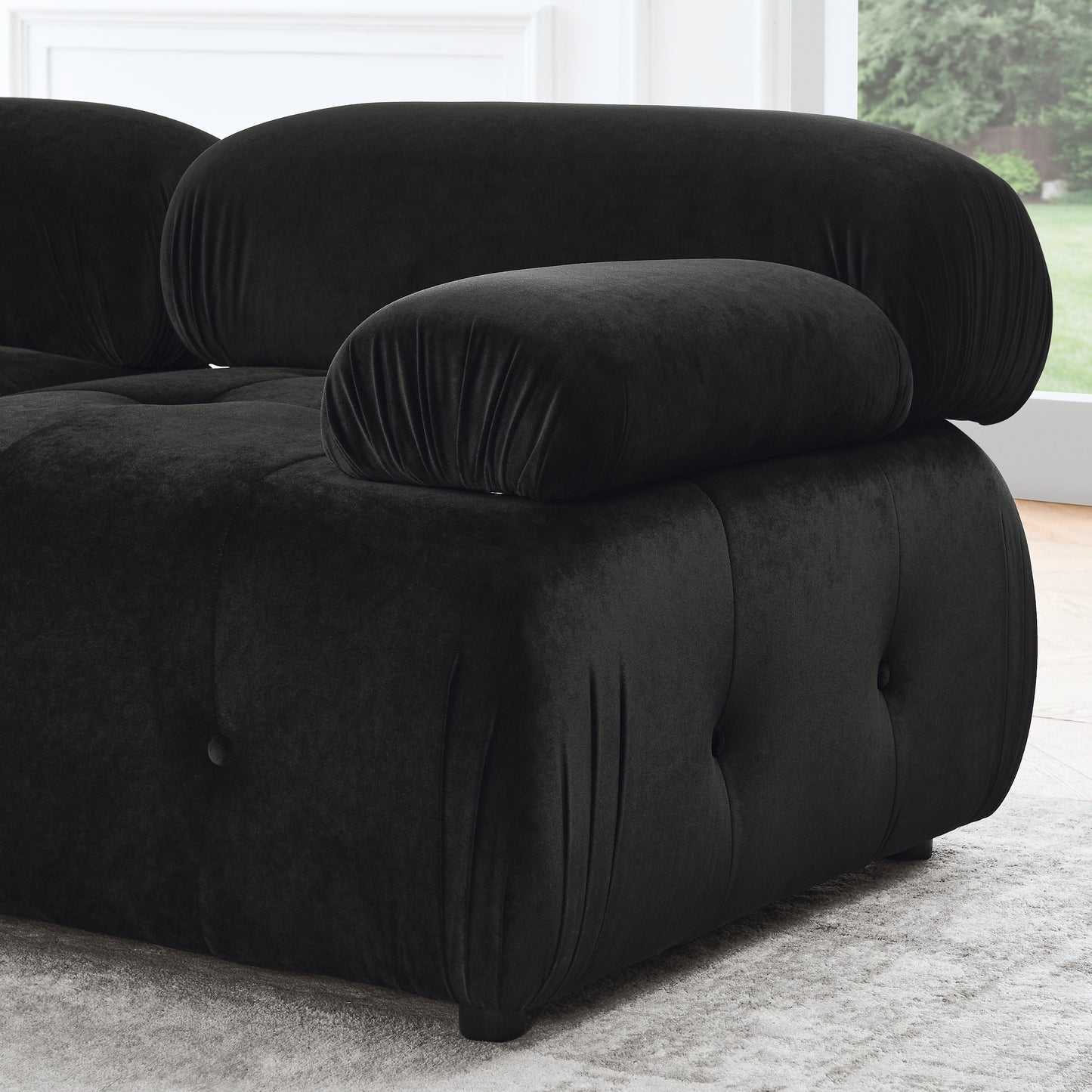 Modular Sectional Sofa, Button Tufted Designed and DIY Combination,L Shaped Couch with Reversible Ottoman, Black Velvet