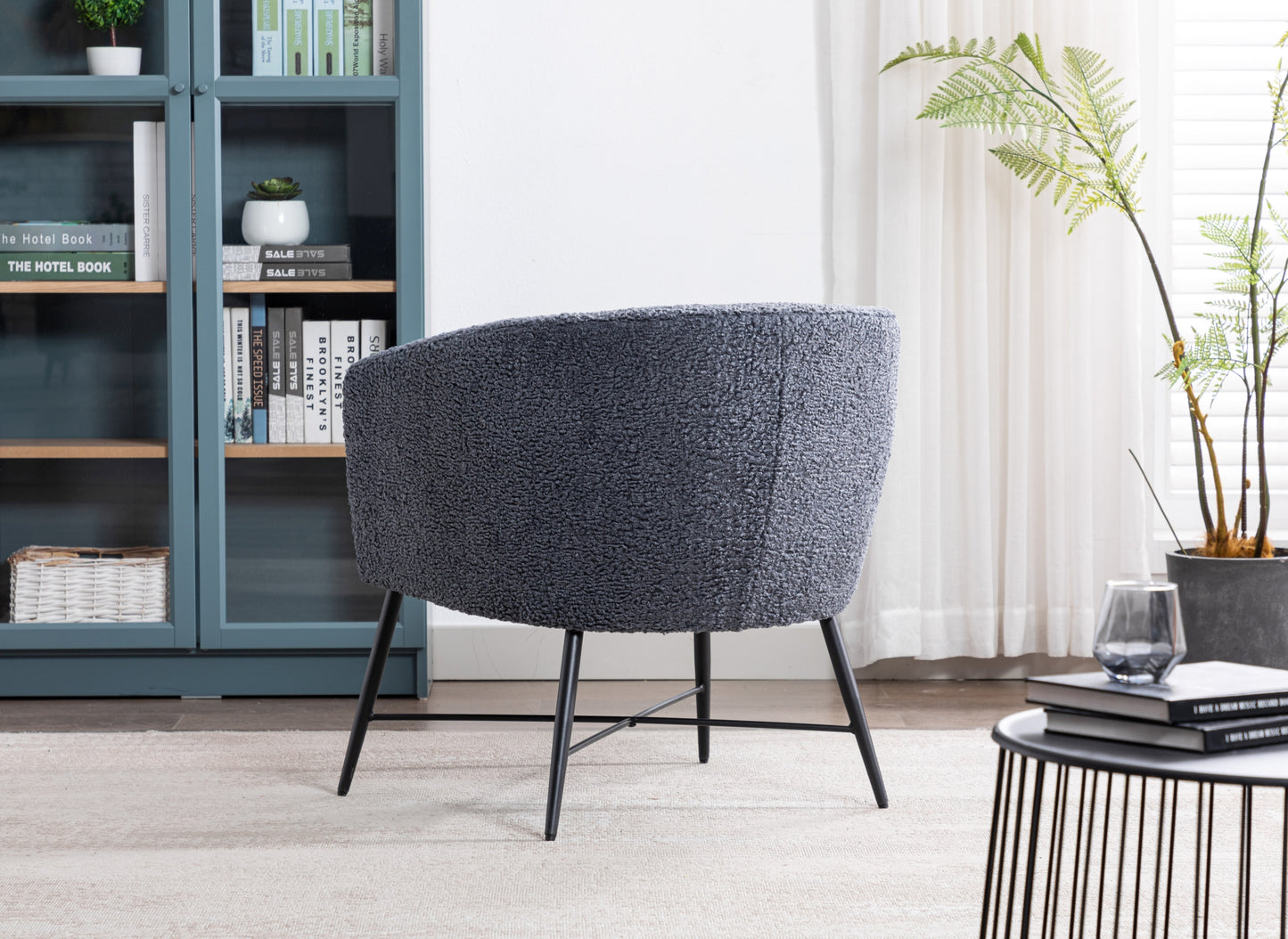 Modern Style 1pc Accent Chair Grey Sheep Wool-Like Fabric Covered Metal Legs Stylish Living Room Furniture