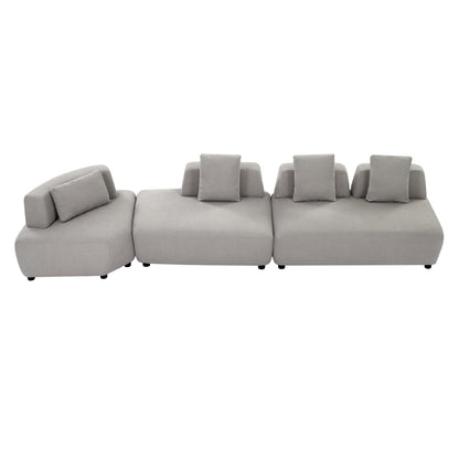 Contemporary 3-piece Sectional Sofa Free Convertible sofa with Four Removable Pillows for Living Room, Grey