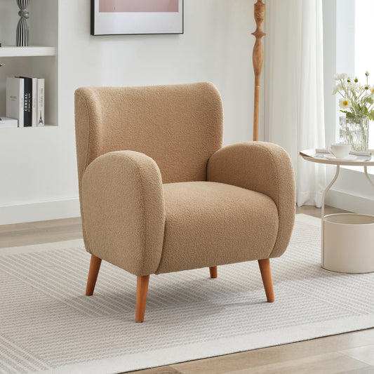 Modern Wingback Lounge Chair - Stylish Design, Soft Fabric, Solid Wood Legs, Durable Frame,brown