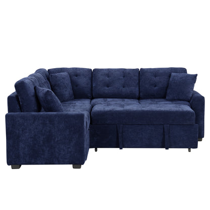 82.6" L-shape Sofa Bed Pull-out Sleeper Sofa with Wheels, USB Ports, Power Sockets for Living Room, Navy Blue