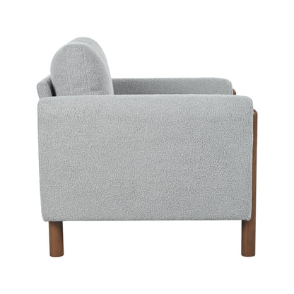 Oversized Accent Chair, Upholstered Living Room Chairs Single Sofa Chair with Walnut Legs, Curved handrail, Grey