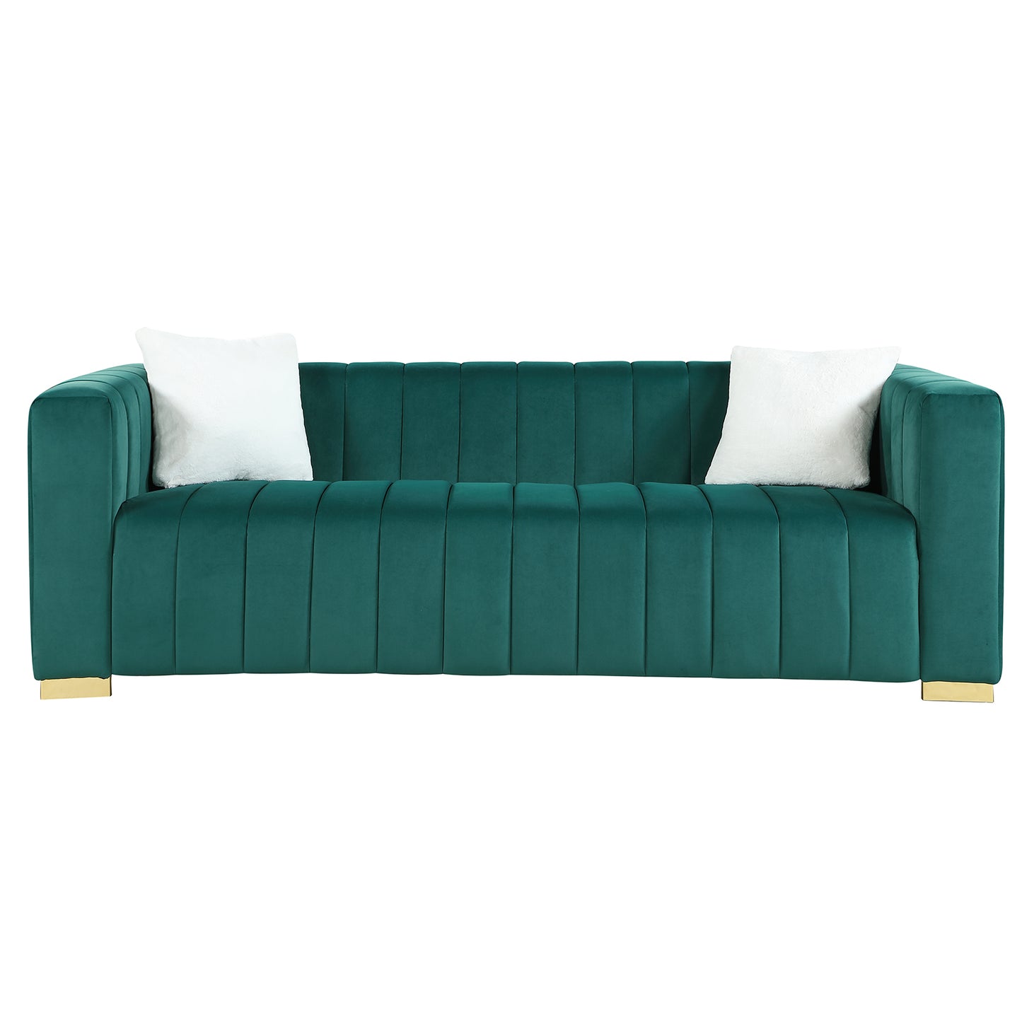 A modern channel sofa take on a traditional Chesterfield,Dark Green color,3 Seater