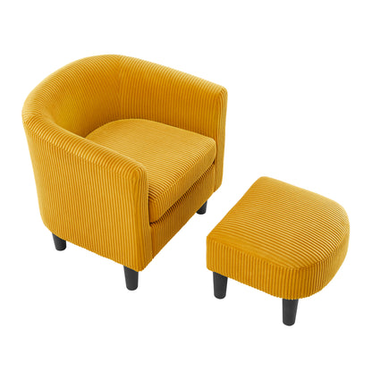 Modern Accent Chair,Upholstered Arm Chair Corduroy Single Sofa Chair with Ottoman Foot Rest Comfy Armchair for Living Room Bedroom and Office,Yellow