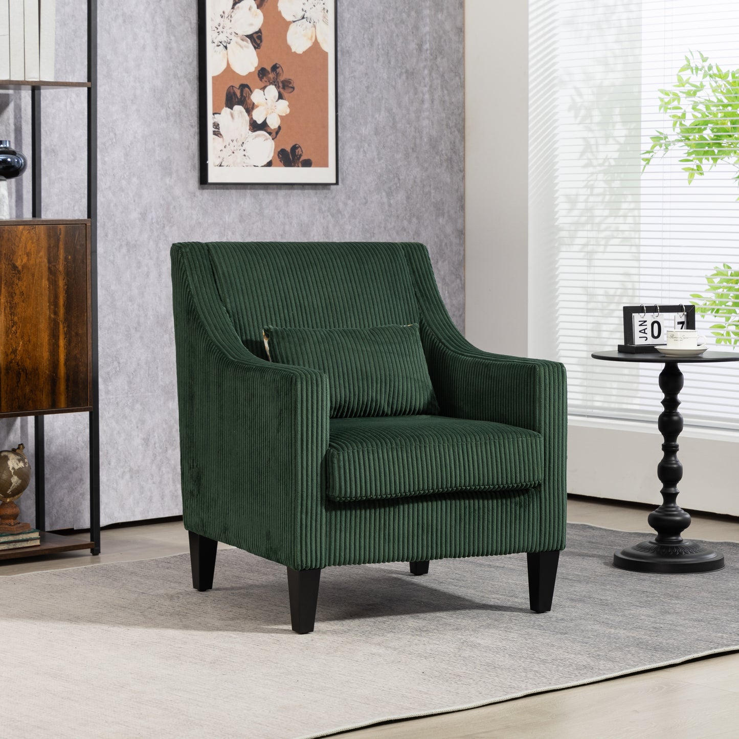 Modern Accent Chair,Upholstered Armchair with Scooped Arms for Bedroom,Apartment,Studio,Office,Waiting Room(Emerald Corduroy)