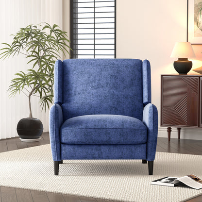 Oversized Textured Fabric Pushback Recliner, Navy Blue and Dark Brown