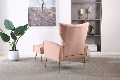 Modern Accent Chair with Ottoman, Comfy Armchair for Living Room, Bedroom, Apartment, Office (Pink)