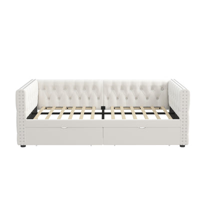 Size Daybed with Drawers Upholstered Tufted Sofa Bed, with Button on Back and Copper Nail on Waved Shape Arms, velvet(79.5"x41.5"x26.5")