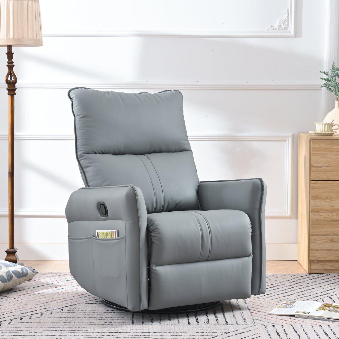 Rocking Recliner Chair,360 Degree Swivel Nursery Rocking Chair,Glider Chair,Modern Small Rocking Swivel Recliner Chair for Bedroom,Living Room Chair Home Theater Seat,Side Pocket(Blue-gray)