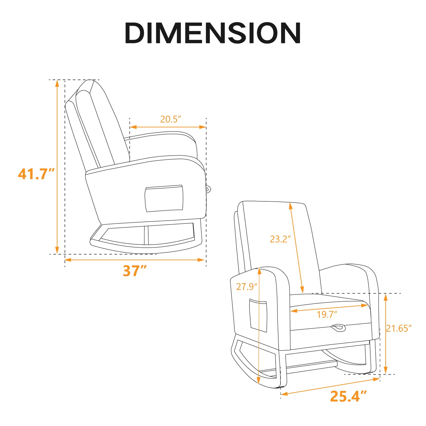 25.4"W Rocking Chair for Nursery, High Back Glider Chair with Retractable Footrest, Side Pocket, Rocking Accent Armchair with Rubber Wood Legs for Living Room/Bedroom.Charcoal