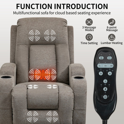 Up to 350 LBS Power Lift Recliner Chair for Elderly, Heavy Duty Motion Mechanism with 8-Point Vibration Massage and Lumbar Heating, USB Charging Port, Cup Holders, Brown