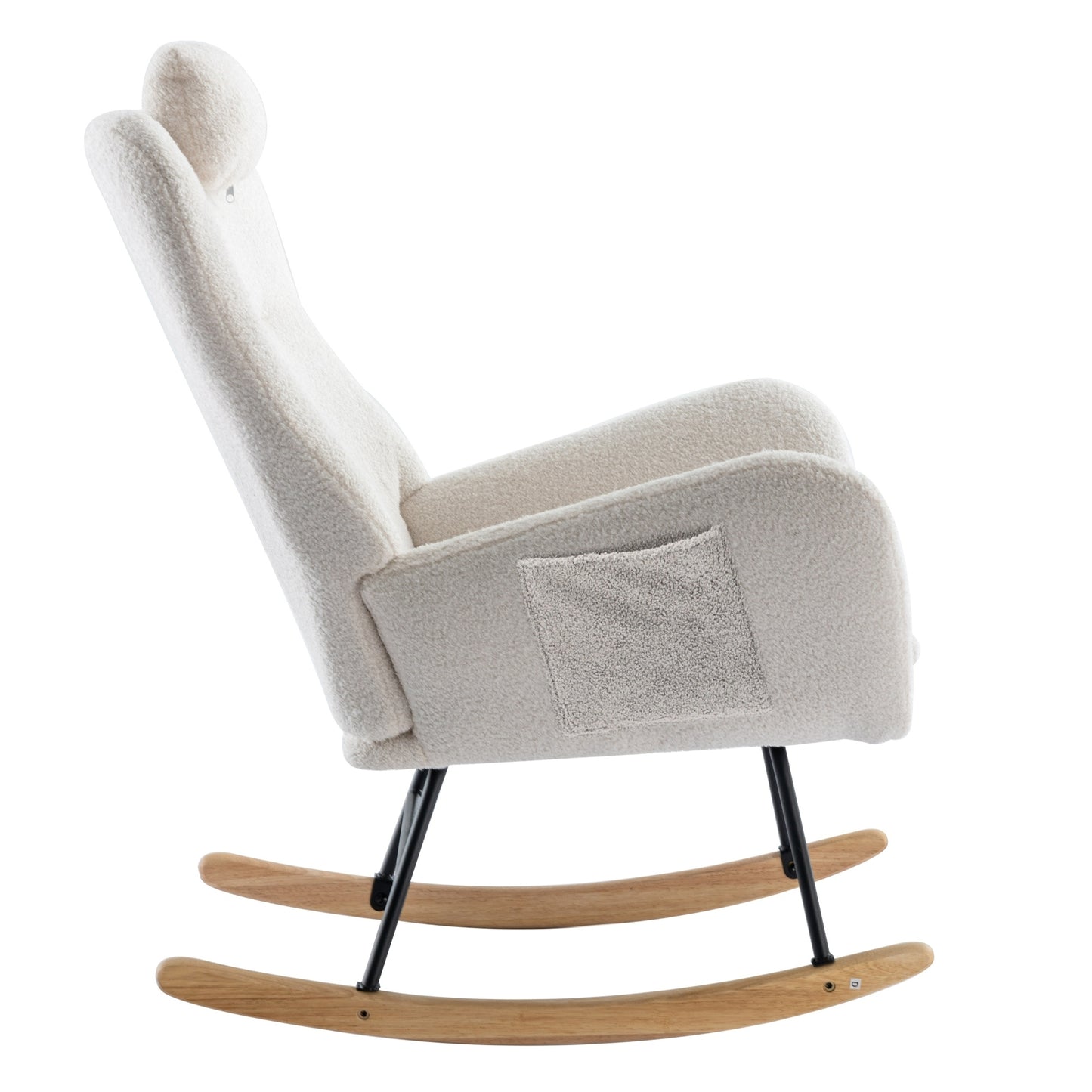 35.5 inch Rocking Chair with Pocket, Soft Teddy Fabric Rocking Chair for Nursery, Comfy Wingback Glider Rocker with Safe Solid Wood Base for Living Room Bedroom Balcony (white)