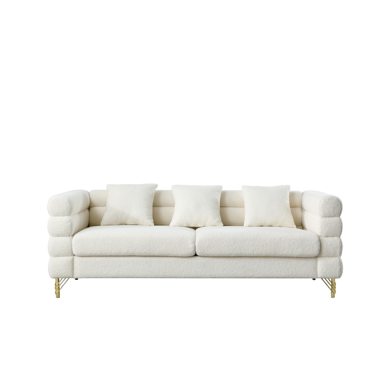 81 Inch Oversized 3 Seater Sectional Sofa, Living Room Comfort Fabric Sectional Sofa - Deep Seating Sectional Sofa, Soft Sitting with 3 Pillows for Living Room,Bedroom,White teddy(Ivory)