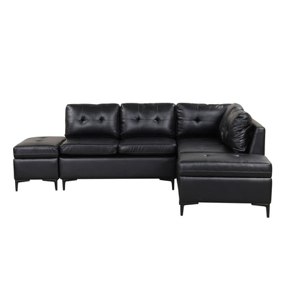 94.88" L-Shaped Corner Sofa Pu Leather Sectional Sofa Couch with Movable Storage Ottomans for Living Room, Black