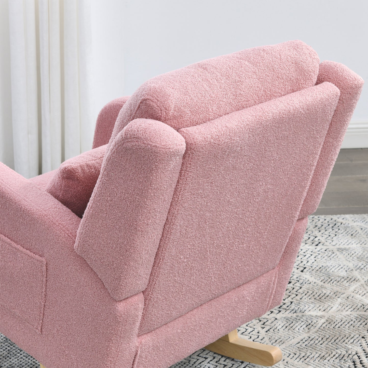 27.5 "W Modern Accent High Back Living Room Casual Armchair Rocker with One Lumbar Pillow, Two Side Pockets,Teddy.