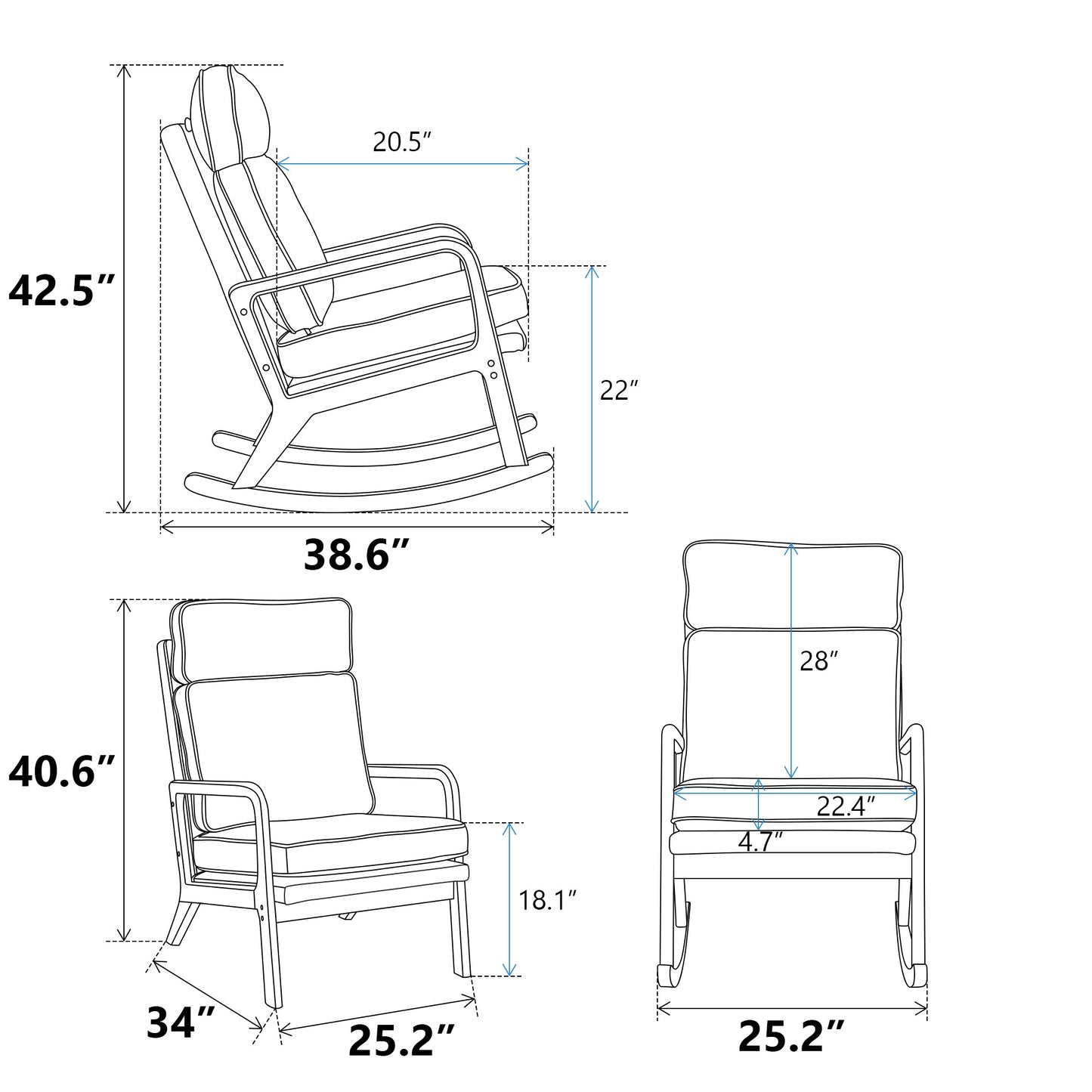 25.2"W Modern Rocking Chair Accent Lounge Armchair Comfy Boucle Upholstered High Back Wooden Rocker for Nursery Living Room Baby Kids Room Bedroom, Green