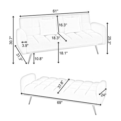 69-inch beige sofa bed with adjustable sofa teddy fleece 2 throw pillows