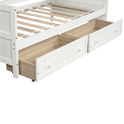 Wooden Daybed with 2 drawers, Sofa Bed for Bedroom Living Room,No Box Spring Needed,White