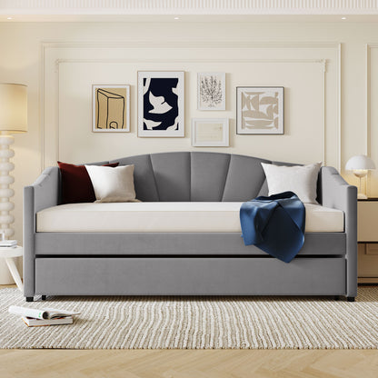 Upholstered Daybed Sofa Bed Twin Size With Trundle Bed and Wood Slat,Gray