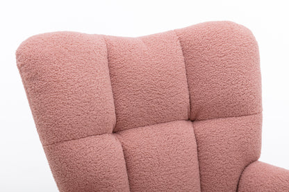 Mid Century Modern Teddy fabric Tufted Upholstered Rocking Chair Padded Seat for Living Room Bedroom,Pink