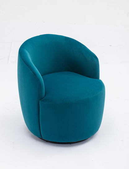 Velvet Fabric Swivel Accent Armchair Barrel Chair With Black Powder Coating Metal Ring,Teal