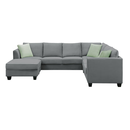 112*87" Sectional Sofa Couches Living Room Sets, 7 Seats Modular Sectional Sofa with Ottoman, L Shape Fabric Sofa Corner Couch Set with 3 Pillows, Grey