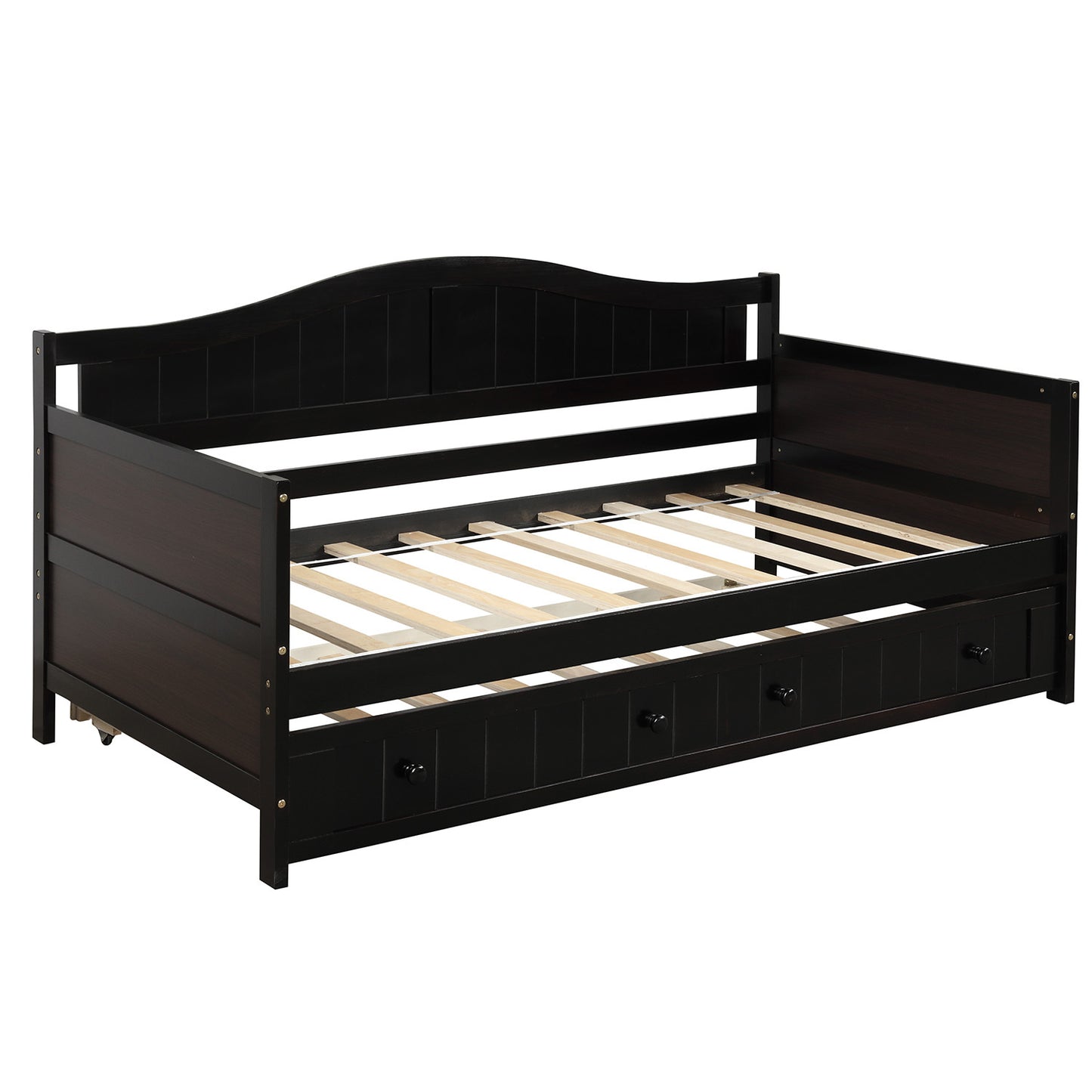 Wooden Daybed with Trundle Bed, Sofa Bed for Bedroom Living Room, Espresso