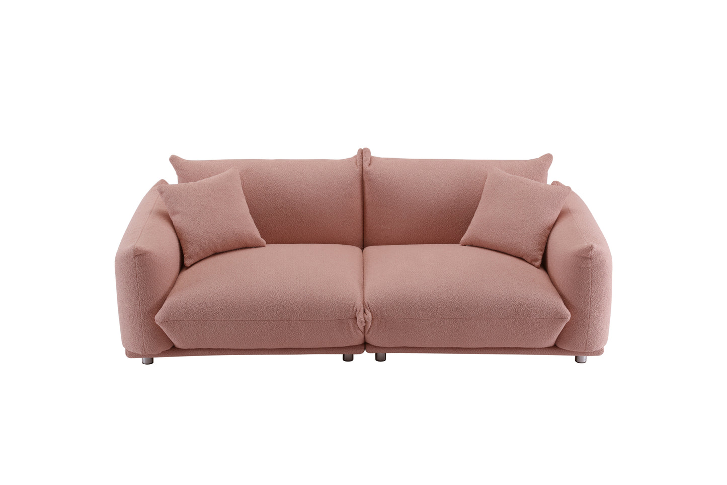 Oversized Loveseat Sofa for Living Room, Sherpa Sofa with Metal Legs, 3 Seater Sofa, Solid Wood Frame Couch with 2 Pillows, for Apartment Office Living Room - PINK