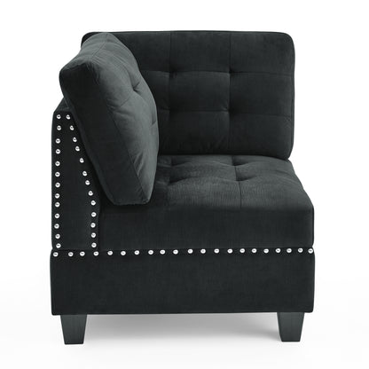 U shape Modular Sectional Sofa,DIY Combination,includes Four Single Chair and Two Corner,Black Velvet.