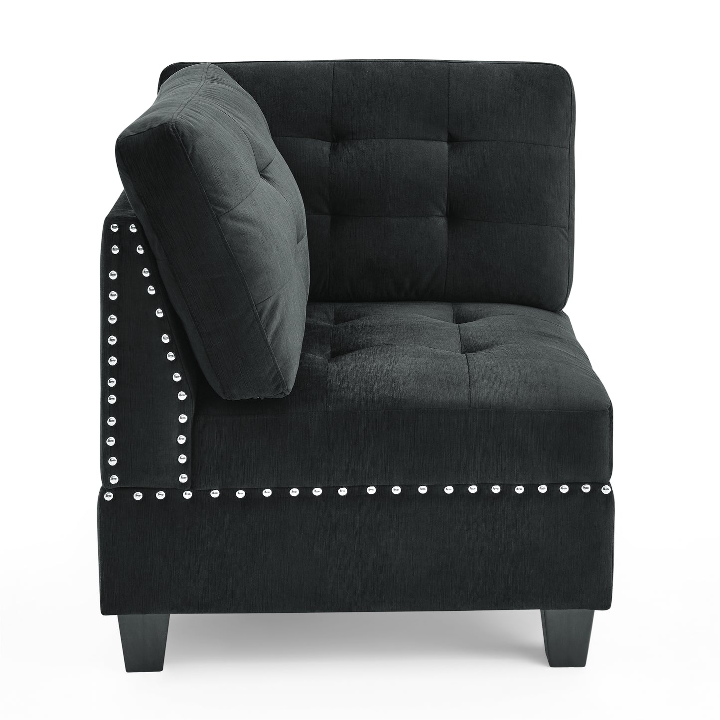 L shape Modular Sectional Sofa,DIY Combination,includes Three Single Chair and Three Corner,Black Velvet.