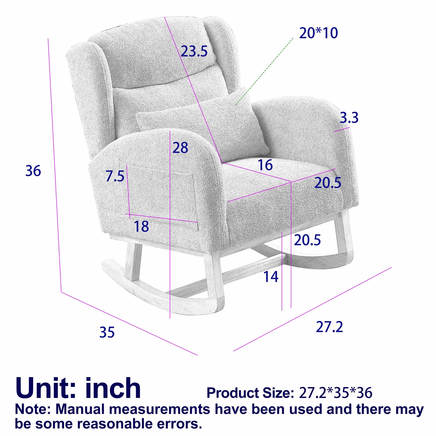 27.2"W Modern Accent High Backrest Living Room Lounge Arm Rocking Chair, Two Side Pocket