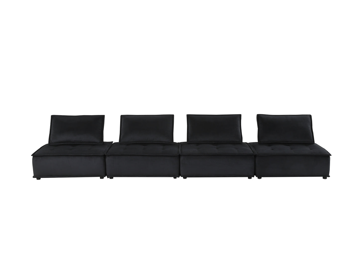 120" Black Velvet 4 Pc Modular Sofa