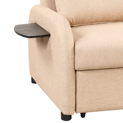 Pull out sofa sleeper 3 in 1 with 2 wing table and usb charge for nap line fabric for living room recreation room Beige