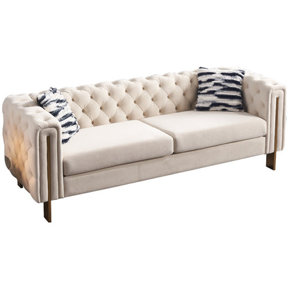 Modern Tufted Velvet Living Room Sofa, 84.25''W Couch,Cream