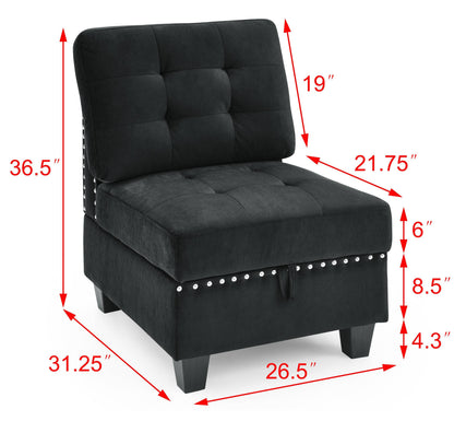 U shape Modular Sectional Sofa,DIY Combination,includes Four Single Chair and Two Corner,Black Velvet.