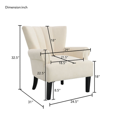 Modern Accent Living Room Chairs,Polyester Armchair Club Chair with channel back, Accent chair for Living room, Bedroom Reading room, soft fabric, wooden Leg, Beige