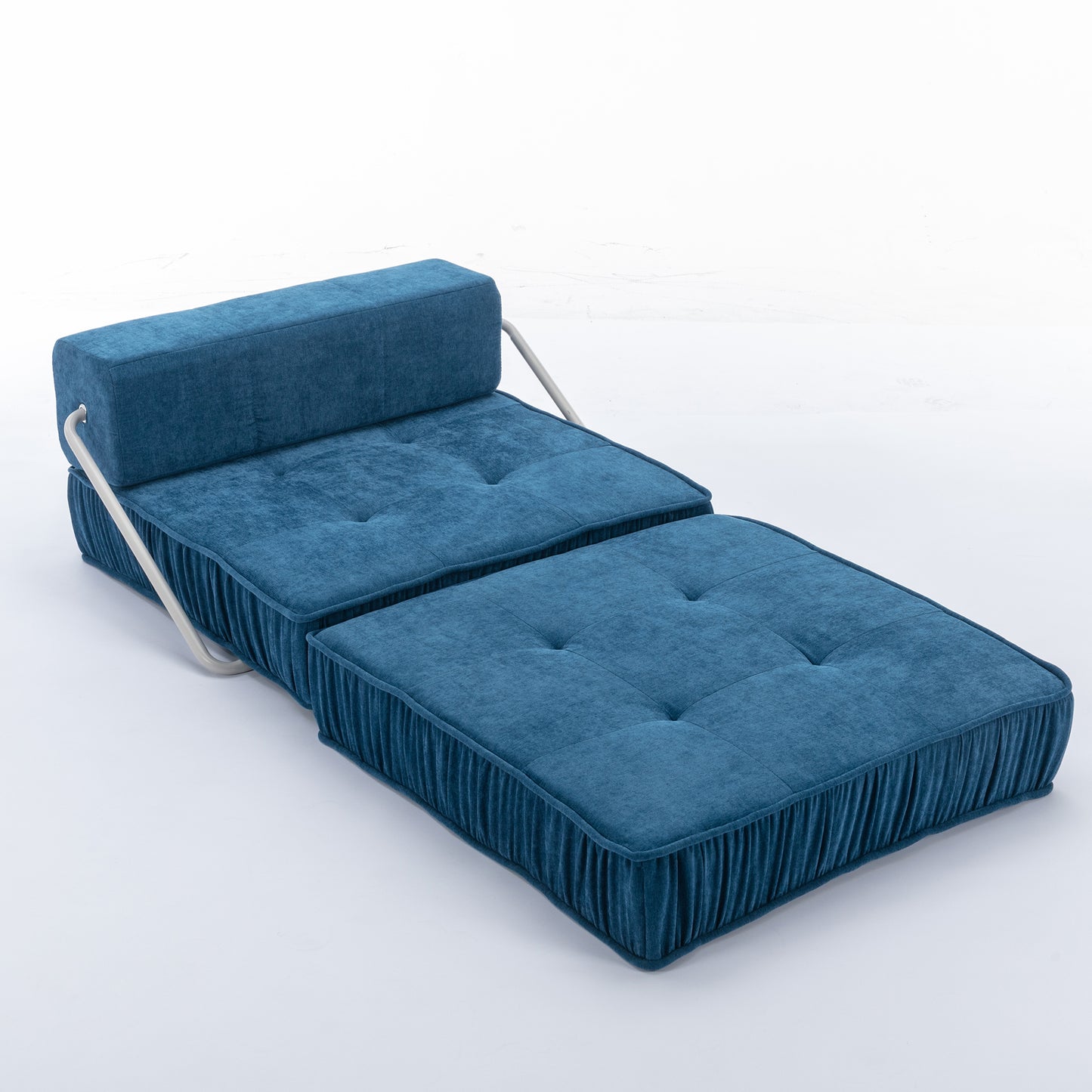 Folding Sofa Bed, Futon Sleeper Chair, Convertible Chair Floor Couch & Sleeping Mattress for Living Room, Guest Room, Home Office, Apartment, Small space, Bed, Removable Back Cushion, Blue, 1 Seat