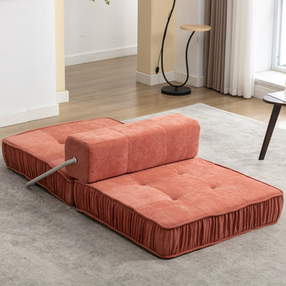 Folding Sofa Bed, Futon Sleeper Chair, Convertible Chair Floor Couch & Sleeping Mattress for Living Room, Guest Room, Home Office, Apartment, Small space, Bed, Removable Back Cushion, Orange, 1 Seat